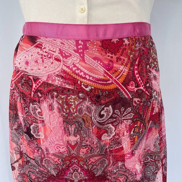 Y2K Midi Skirt Size XL Pink Red Boho Paisley Asymmetric Whimsical Fairy Feminine - Picture 3 of 15